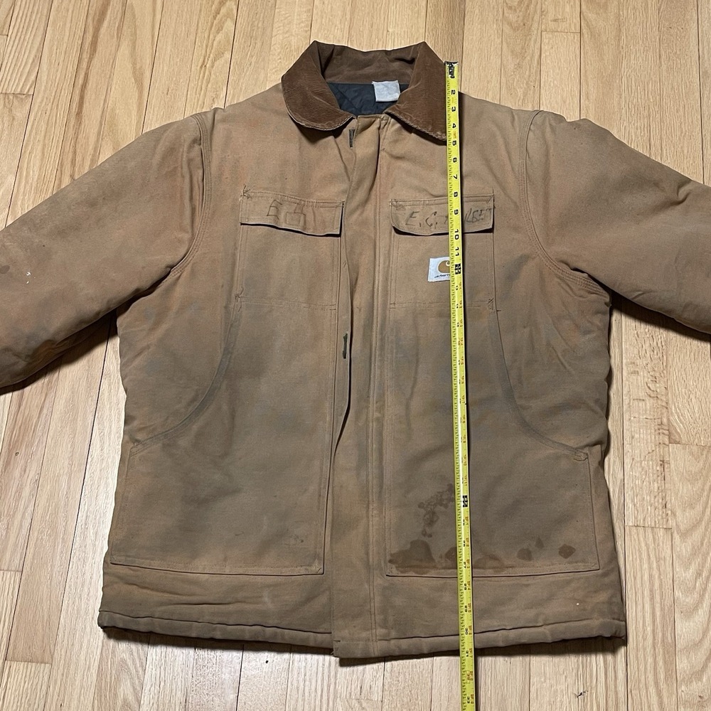 Carhartt Jacket Mens 2XL 48 Reg Insulated Chore Coat Barn Tan Brown Distressed - Picture 4 of 16